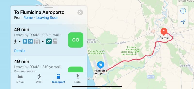 Apple Maps Transit Roma