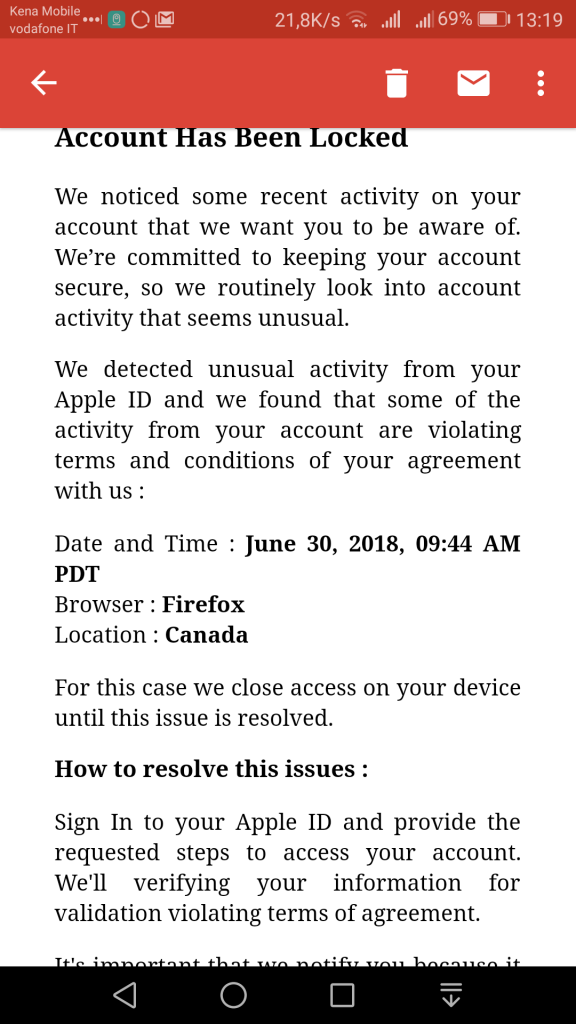 Attenti al phishing di nuove e-mail con finto mittente "Apple" 1