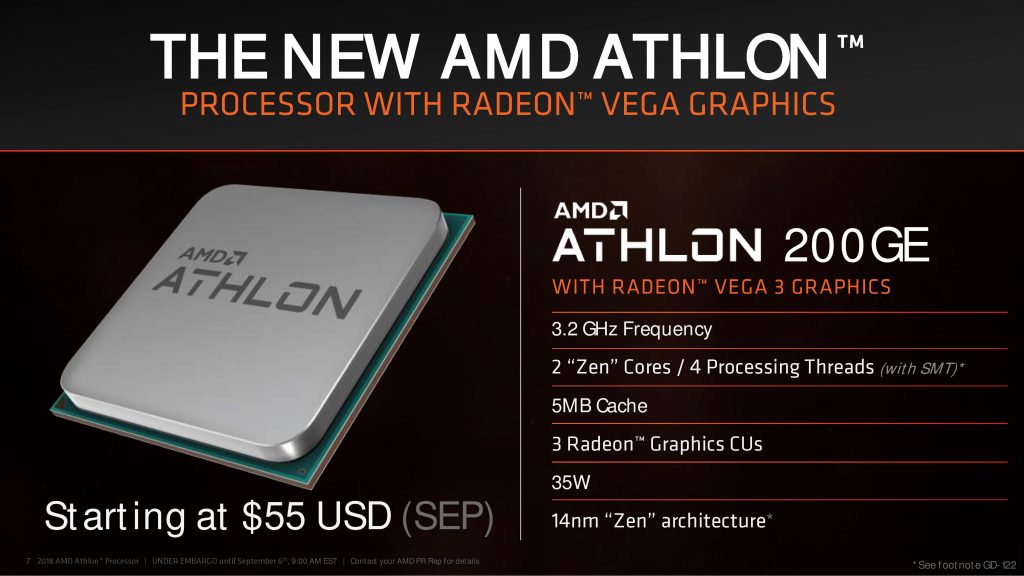 AMD Athlon 200GE ufficiale, CPU "Zen” e Radeon “Vega” in un’unica APU 1