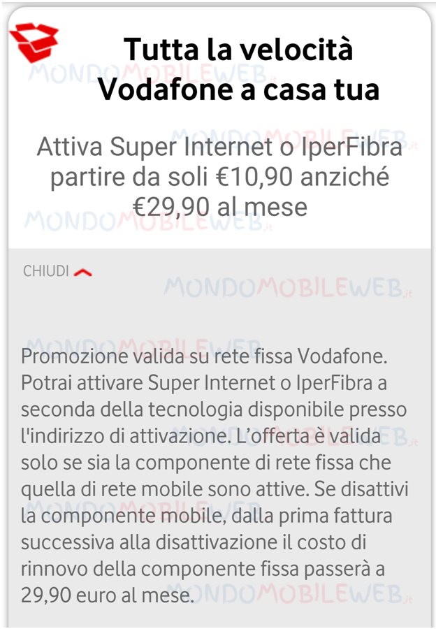 Vodafone Super Internet o IperFibra da 10,90 euro per alcuni già clienti mobile 1