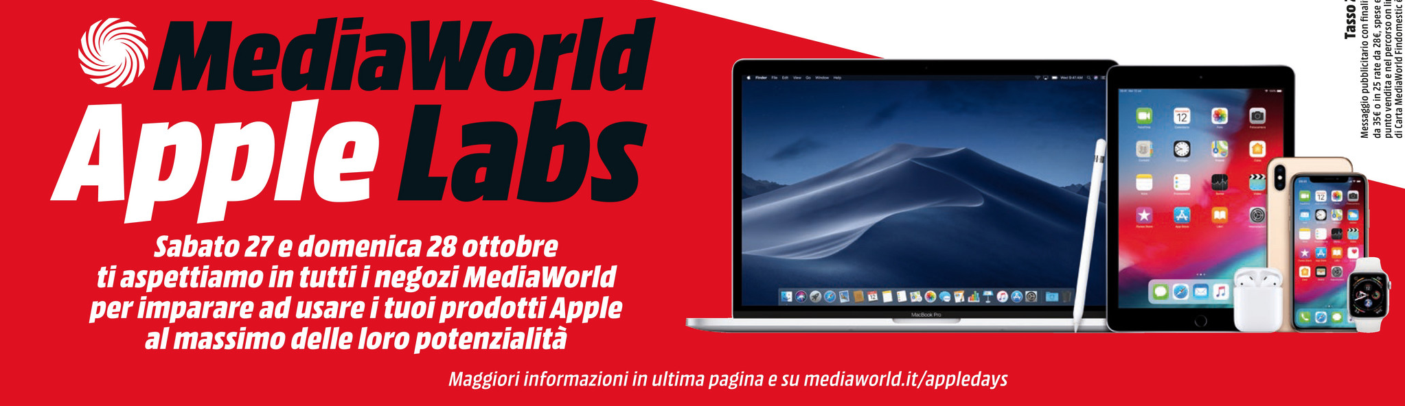 Volantino MediaWorld: arrivano gli Apple Labs con le migliori offerte a tasso zero fino al 28 ottobre 1