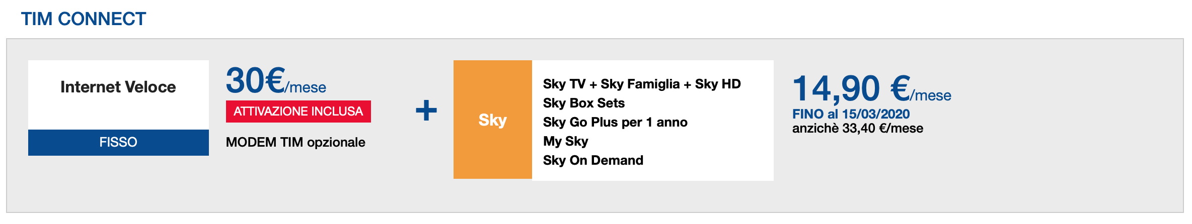 TIM Sky, prezzi e caratteristiche del pacchetto tutto incluso 1