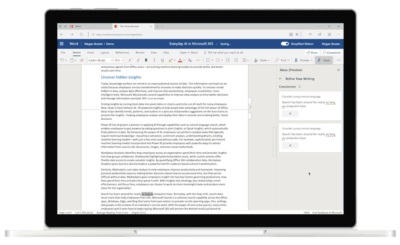 Microsoft Word IA suggerisce cambiamenti