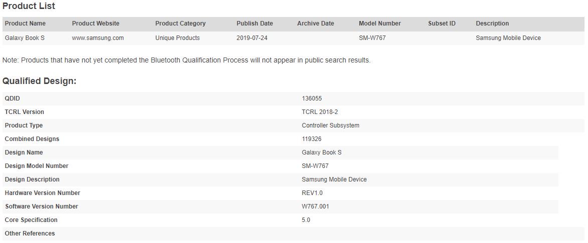 Samsung Galaxy Book S vicino al debutto | Certificazione Bluetooth 1
