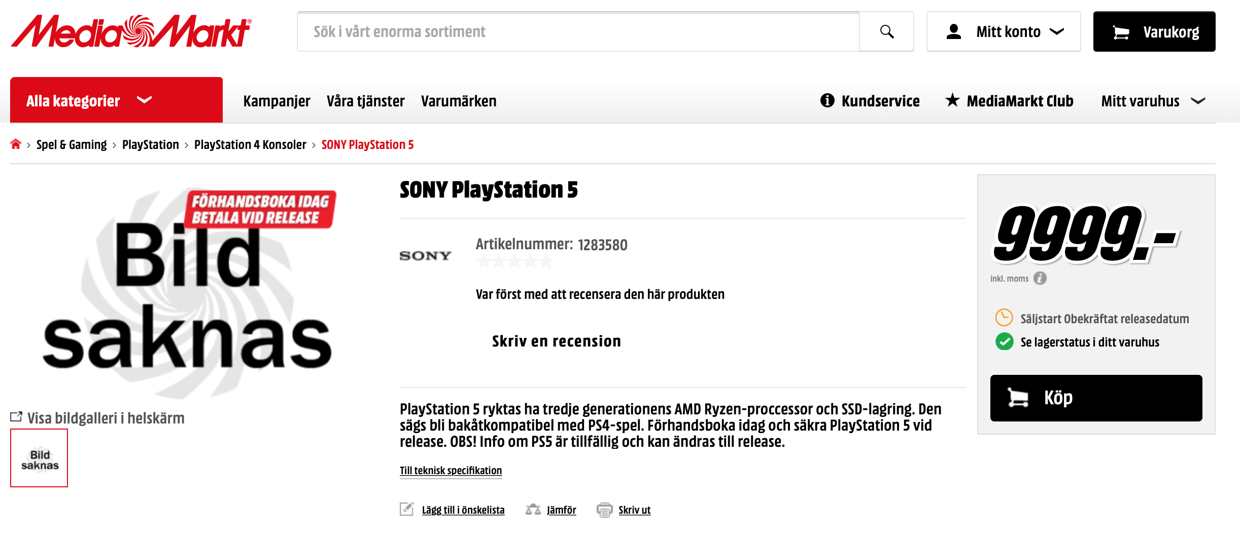 PlayStation 5 in "pre-ordine" in Svezia con tanto di prezzo (inventato?) 1