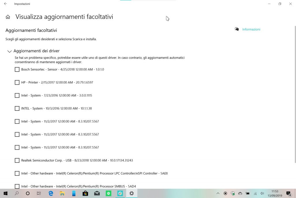 Windows 10 20H1 aggiornamenti facoltativi Windows Update