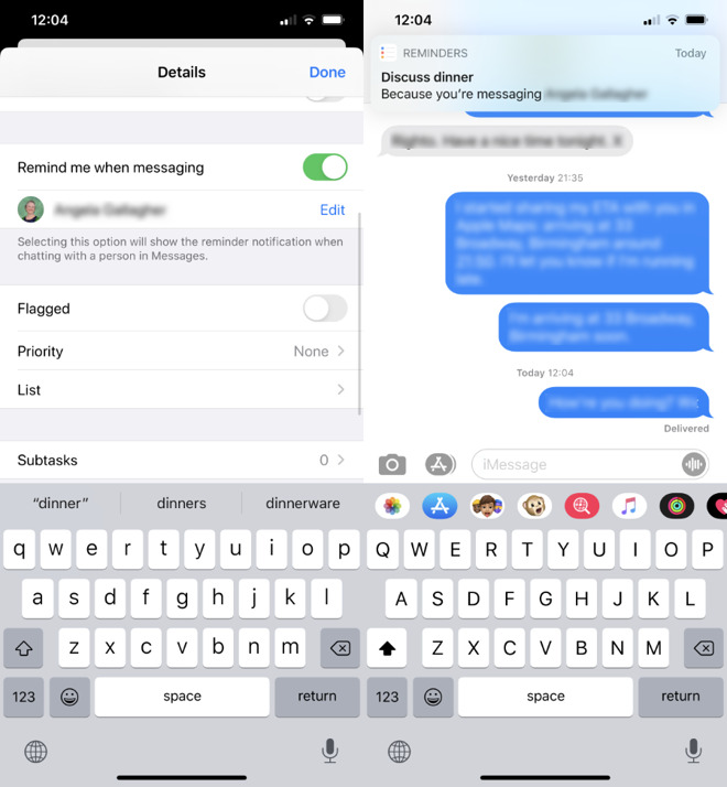 App Promemoria integrazione iMessage