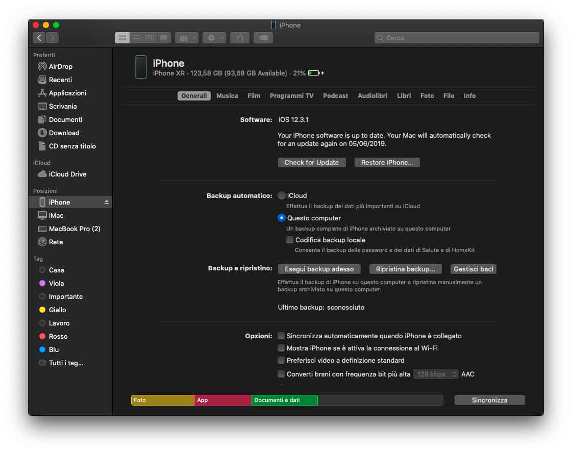 installazione pulita iOS 14 finder