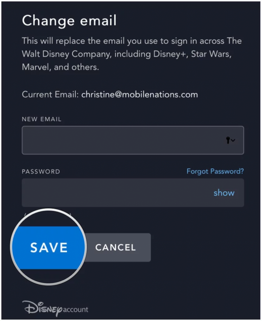 Come cambiare l'email account di Disney+