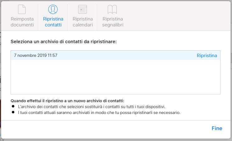 Come ripristinare contatti, calendario e segnalibri da iCloud 2