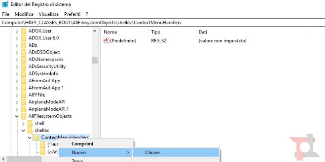 aggiungere una chiave sul registry di Windows