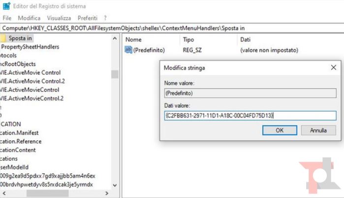 chiave del registry per abilitare il menù sposta in