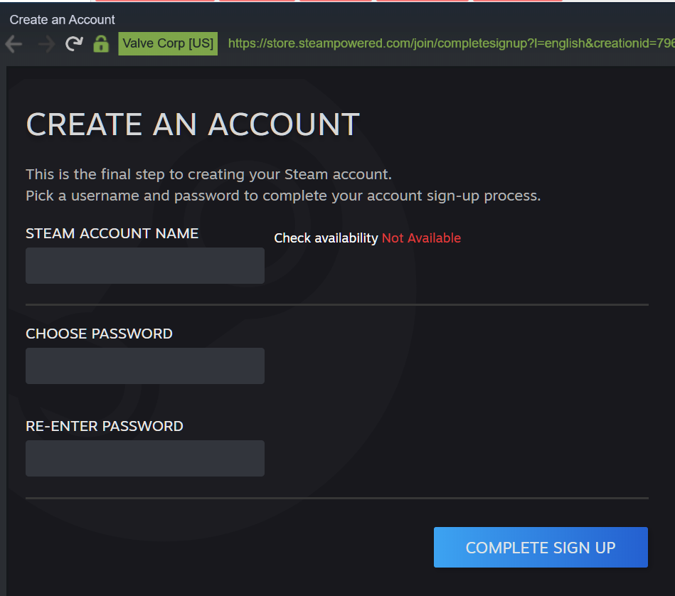 Come creare un account su Steam scelta nome utente e password