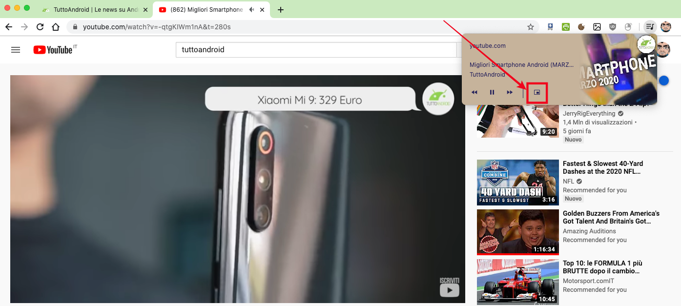 Google testa un pulsante picture-in-picture nei controlli multimediali di Chrome 4