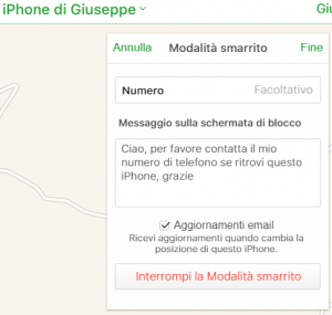 Come interrompere la modalità smarrito iPhone