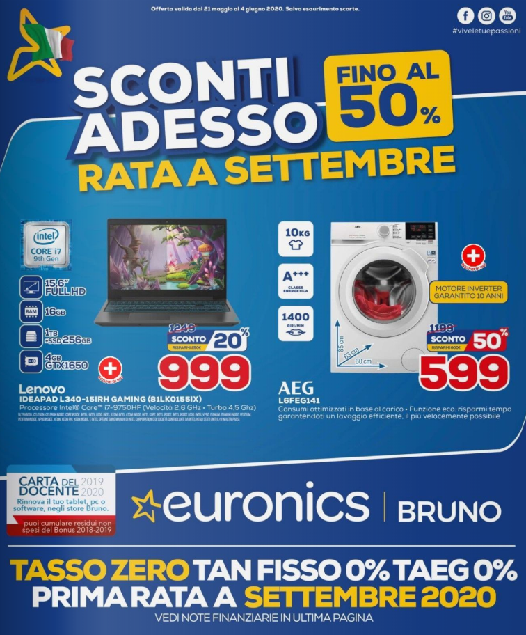 Euronics volantino Bruno maggio giugno 2020