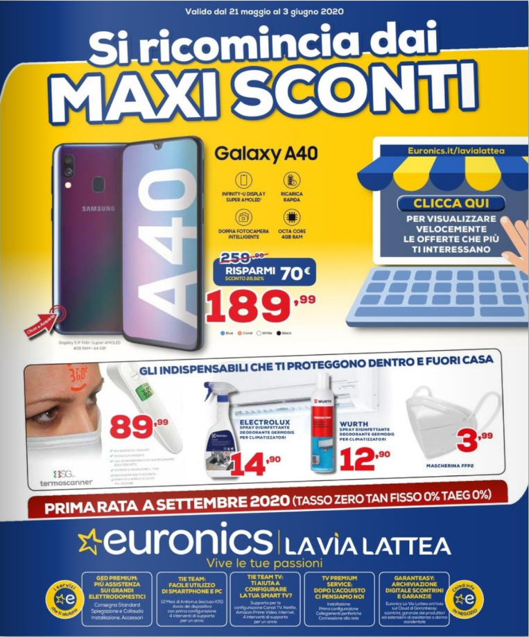Euronics volantino La Via Lattea maggio giugno 2020