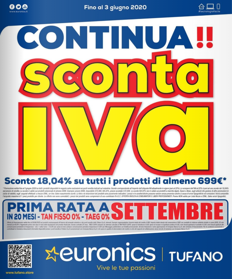 Euronics volantino Tufano maggio giugno 2020