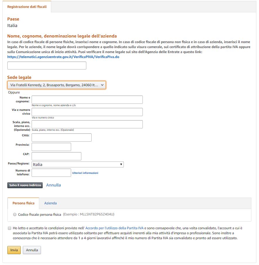 richiedere la fattura su Amazon come cliente privato