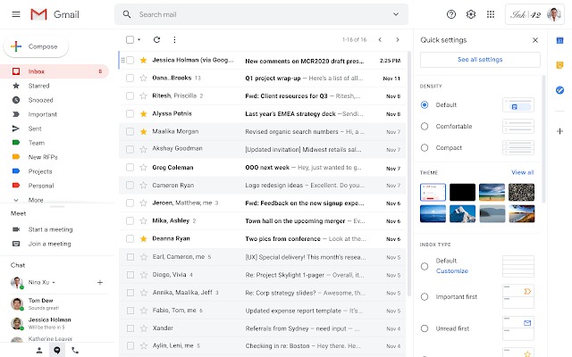 google group gmail nuovo design impostazioni rapide novità