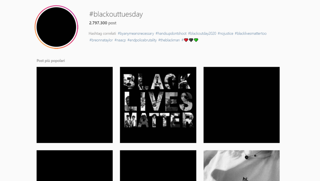 #BlackOutTuesday immagini nere Instagram