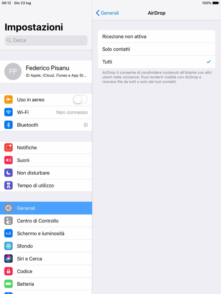 Impostazioni AirDrop