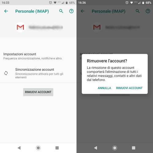 Eliminare account Gmail dal dispositivo