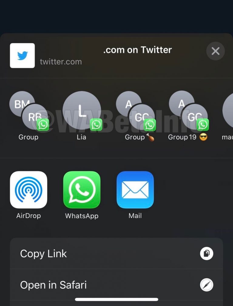whatsapp scorciatoie chat menu condivisione ios