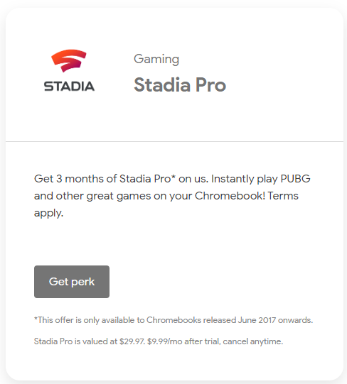 3 mesi di Google Stadia Pro con Chromebook