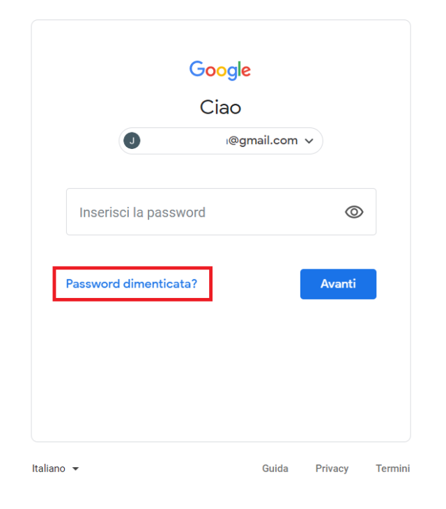 gmail password dimenticata
