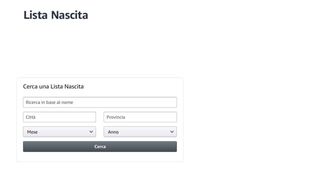 Cercare una lista nascita su Amazon