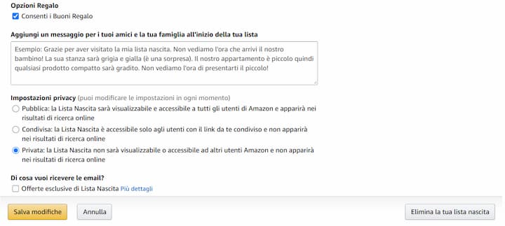 Come impostare il livello di privacy della lista nascita Amazon