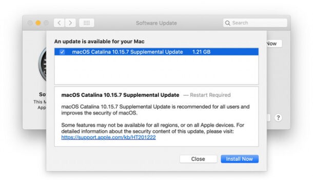 macos catalina 10.15.7 aggiornamento supplementare novità