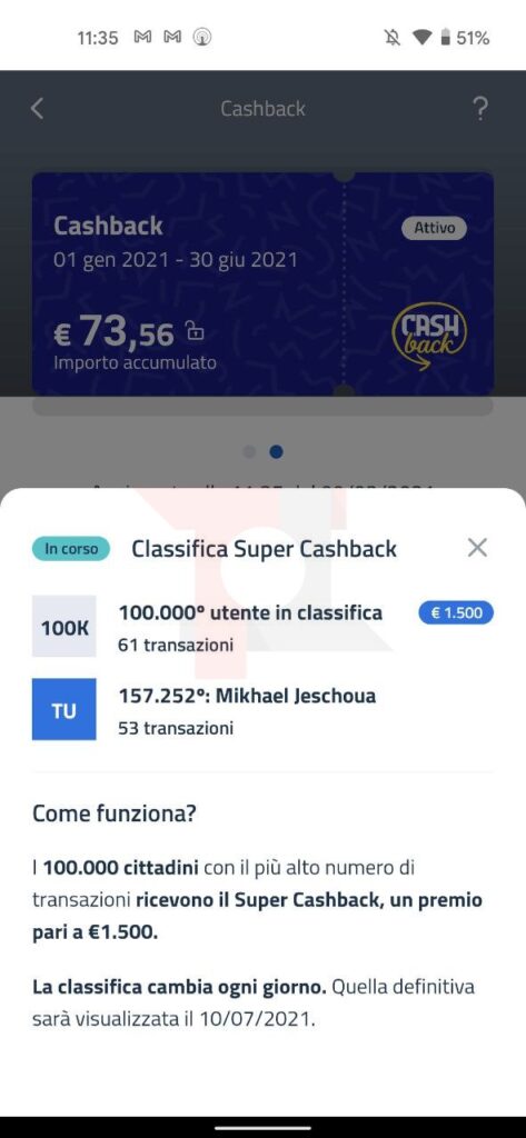 posizione classifica Super Cashback di Stato