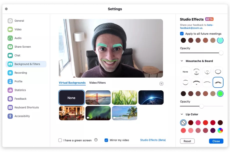Zoom effetti facciali