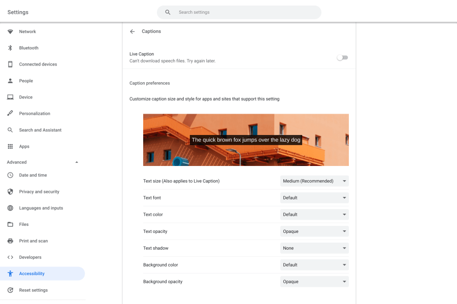 Chrome OS 90 Live Caption