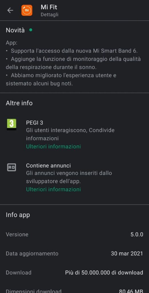 xiaomi mi band 6 supporto monitoraggio respirazione sonno aggiornamento