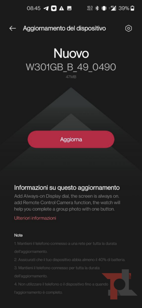 aggiornamento oneplus watch