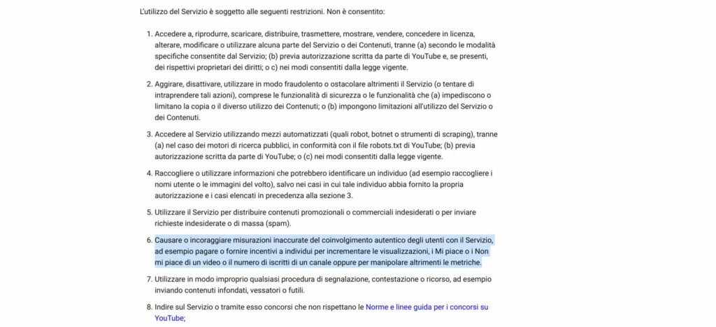Comprare iscritti YouTube va contro i termini d'uso del servizio