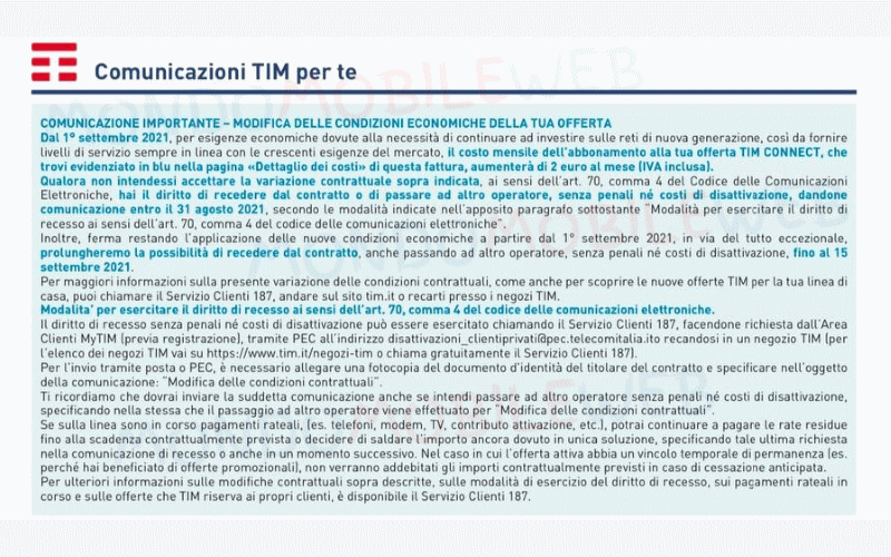 rimodulazione tim fisso 1 settembre 2021