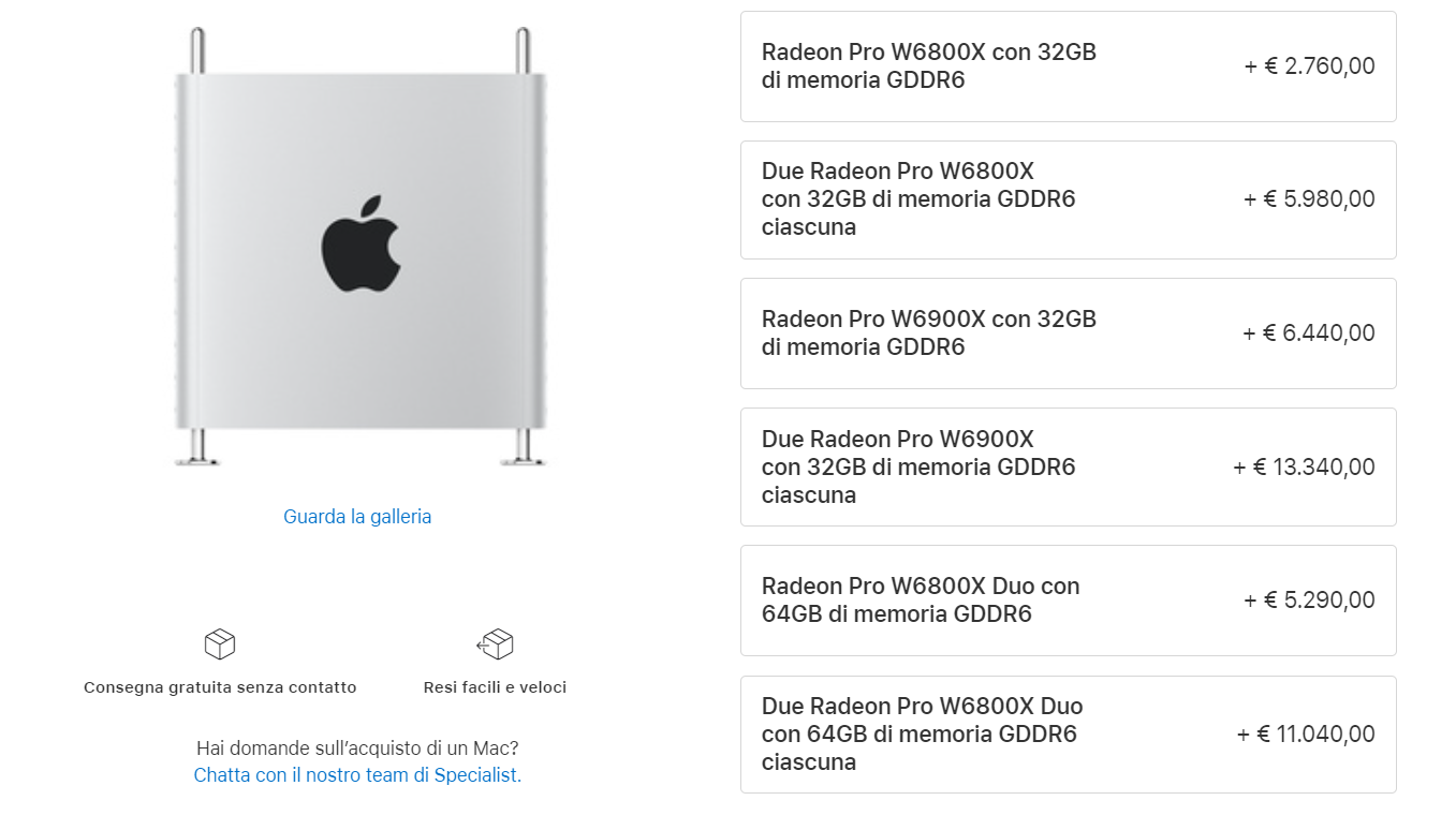 prezzi AMD Radeon PRO W6000X Mac Pro