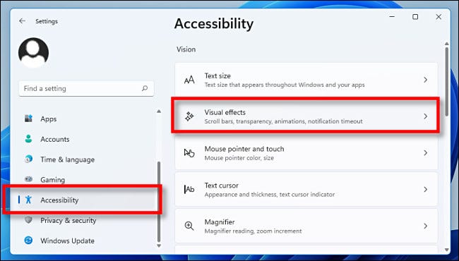 come togliere le animazioni in windows 11