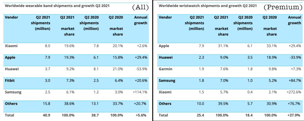 report spedizioni smartwatch Q2 2021