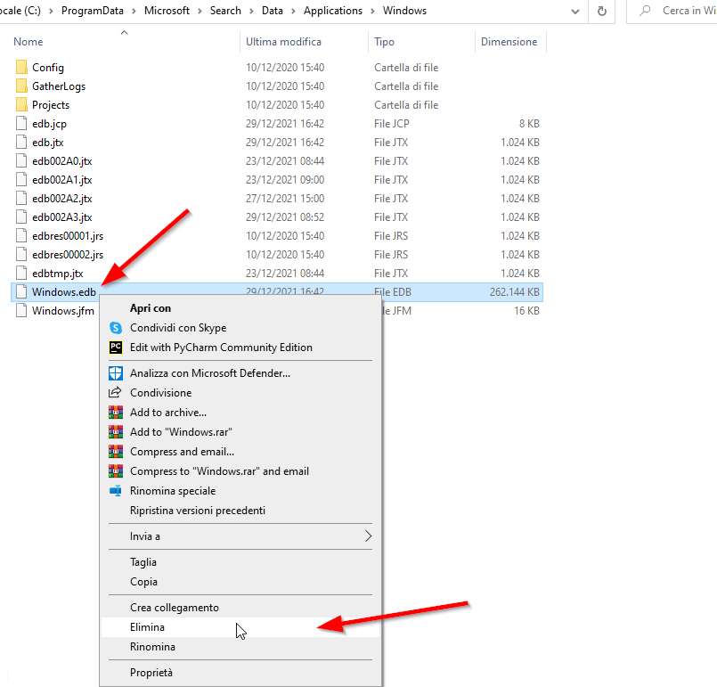 problemi Windows.edb come risolvere eliminare file
