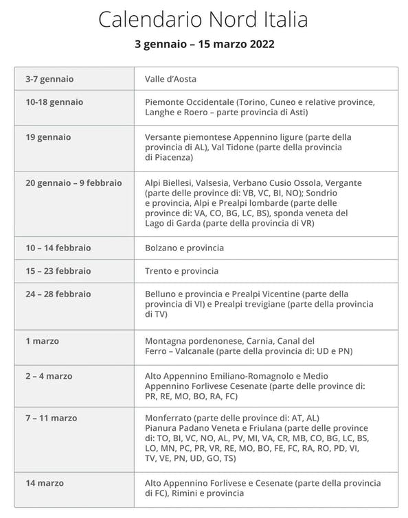 frequenze televisive calendario nord italia