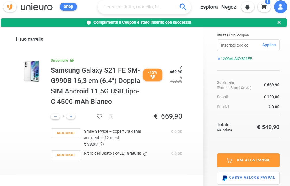 offerta samsung galaxy s21 fe