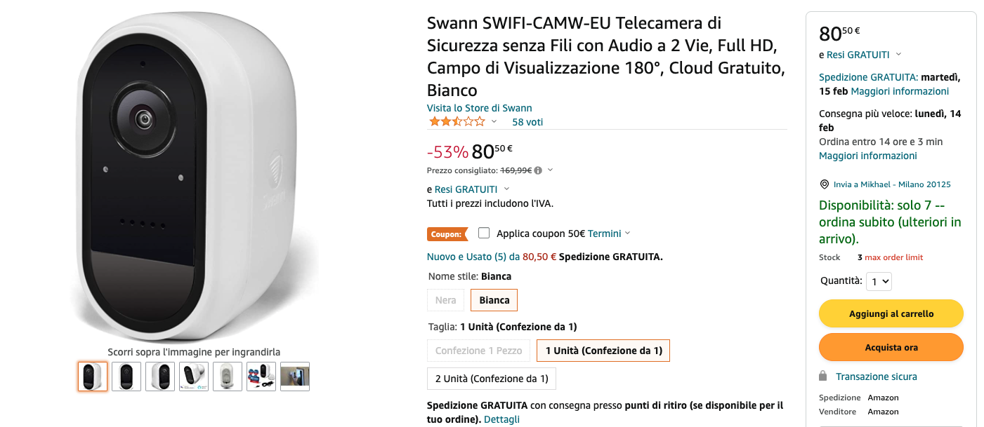 Questa videocamera di sicurezza è quasi regalata su Amazon: duplice offerta! 1