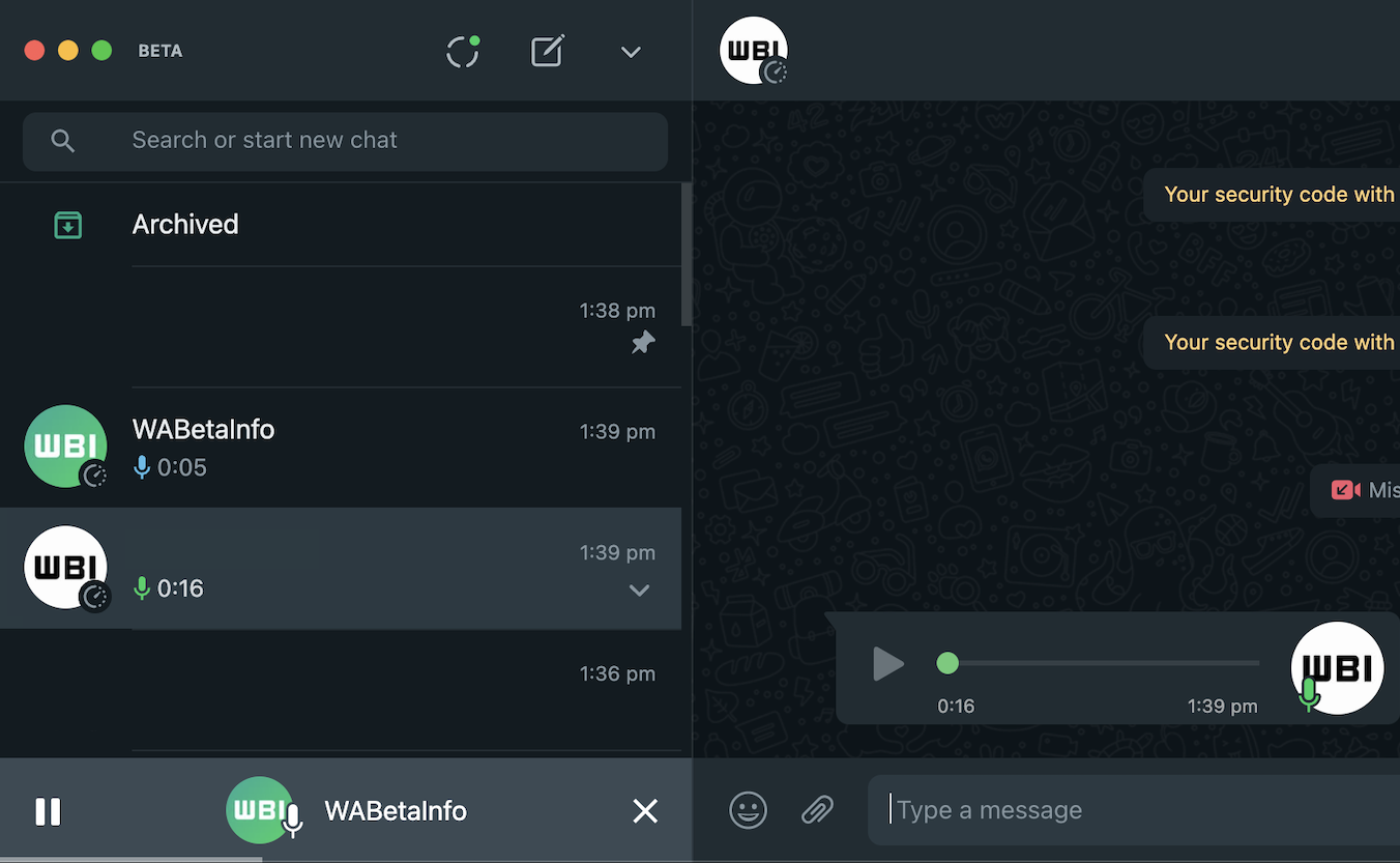 WhatsApp desktop beta lettore audio globale