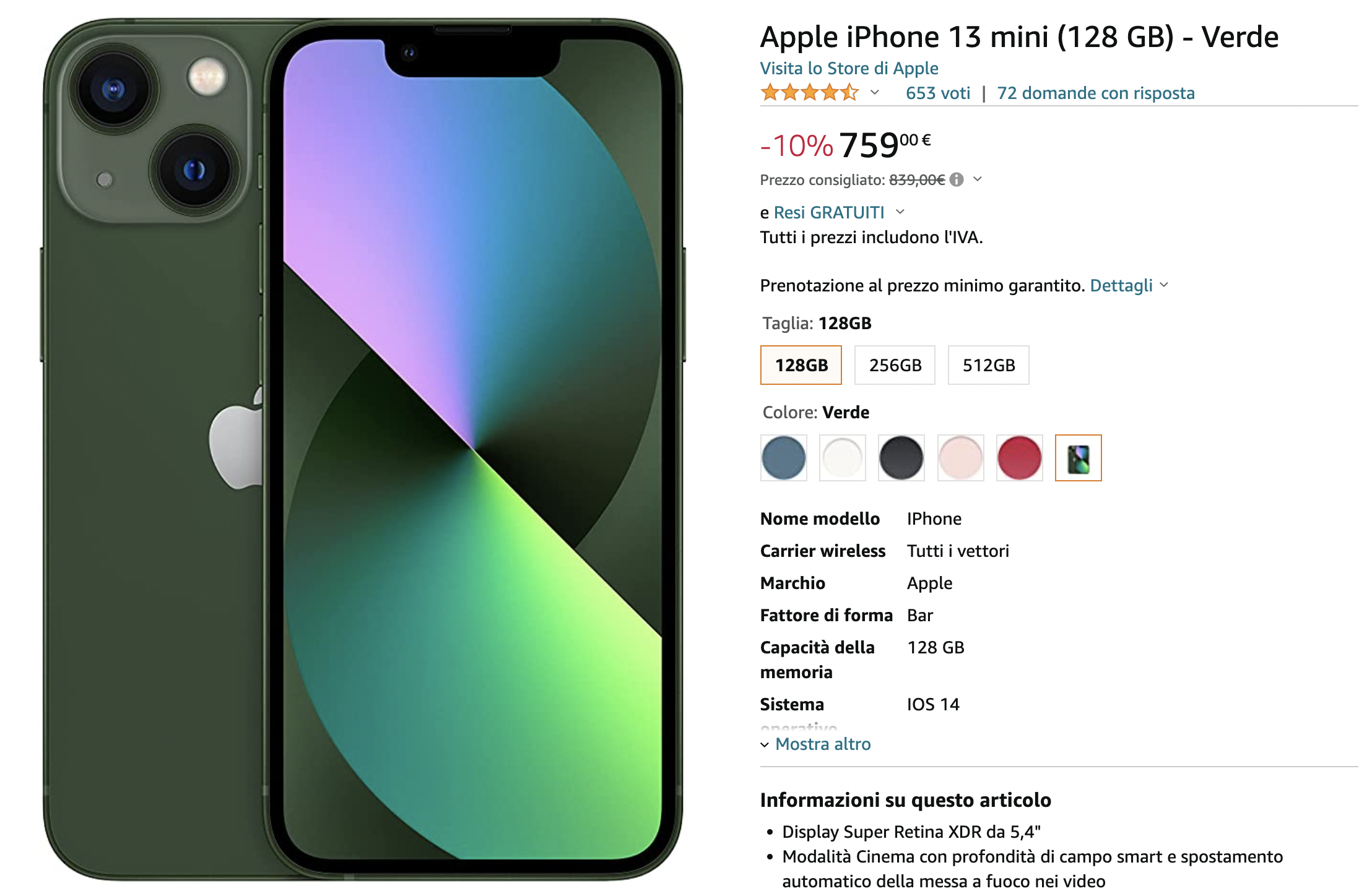 Apple iPhone 13 Mini in colorazione verde alpino è già in super offerta 1