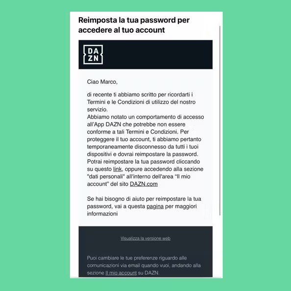 dazn cambio password